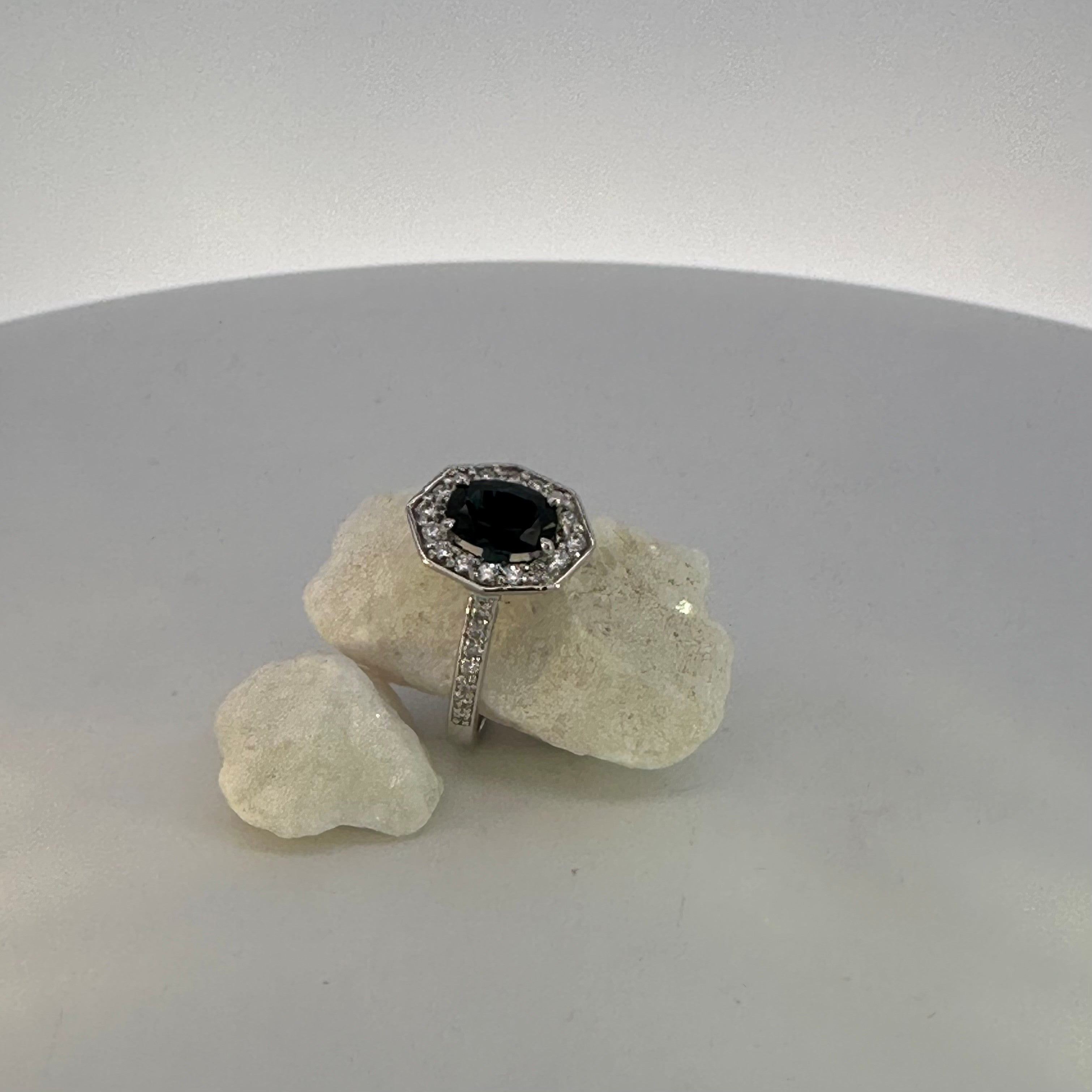 Australian Sapphire and Natural Mined Diamond Ring