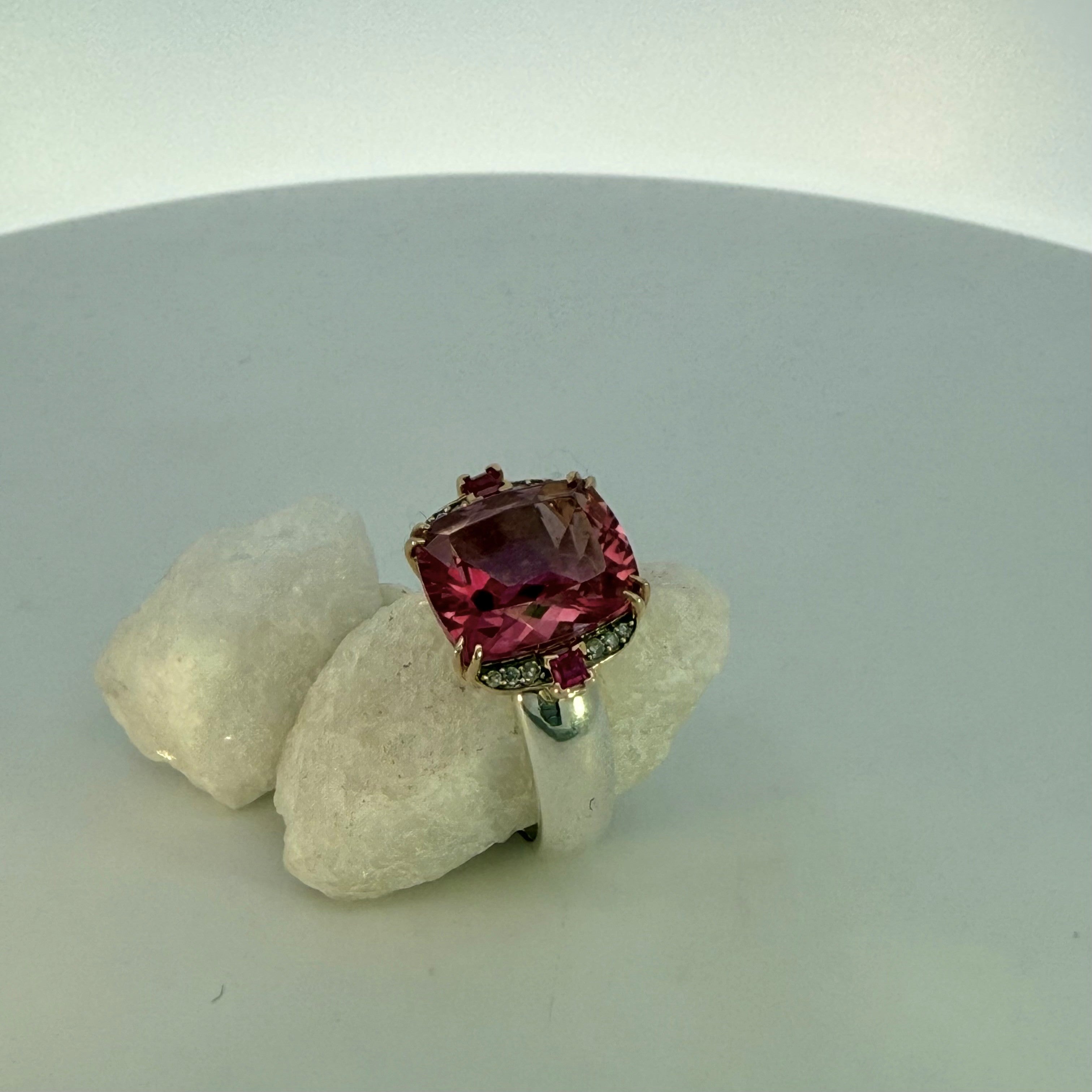 Pink Topaz & Natural Ruby and Diamond Dress Ring