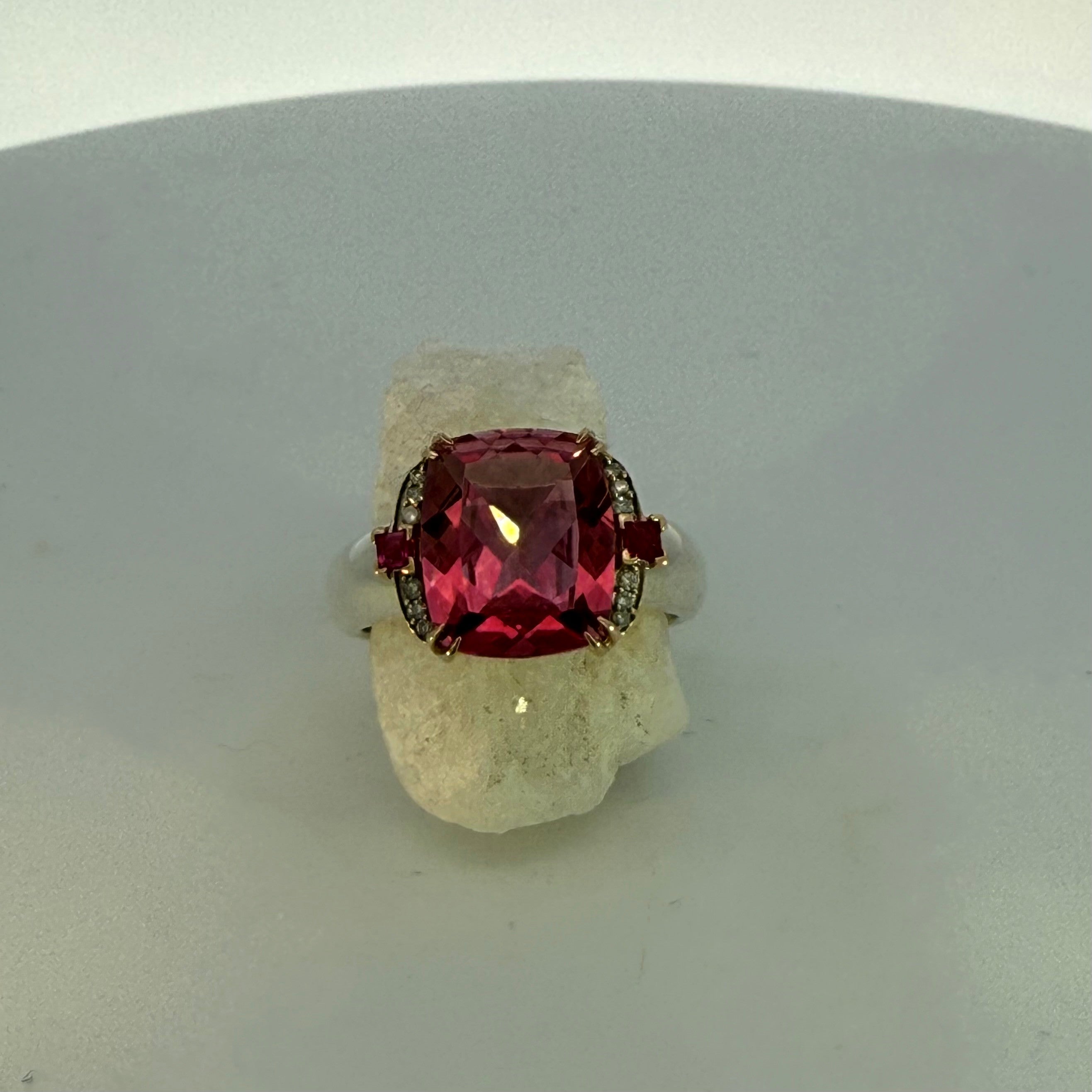Pink Topaz & Natural Ruby and Diamond Dress Ring