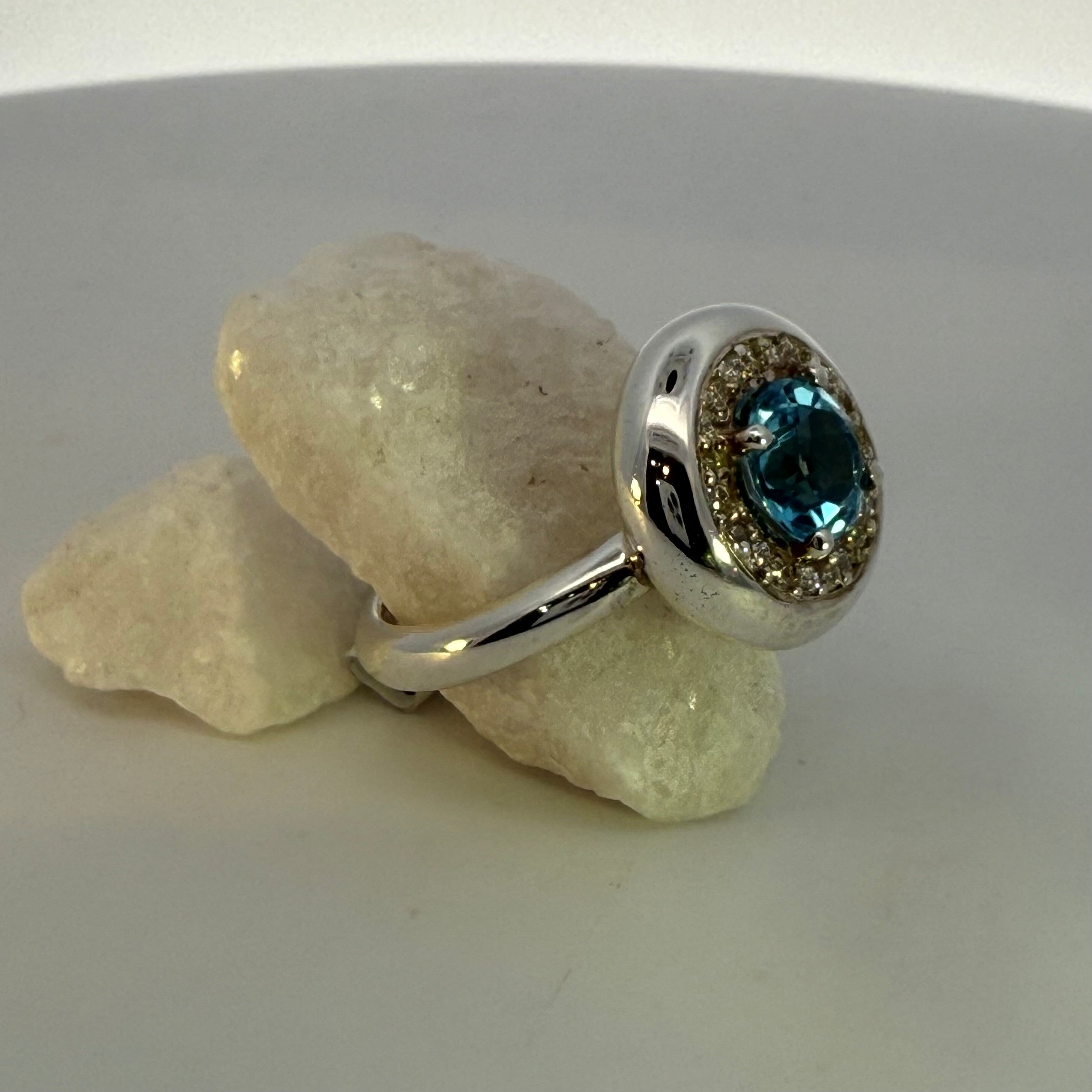 Blue Topaz & Natural Mined Diamond Silver Dress Ring