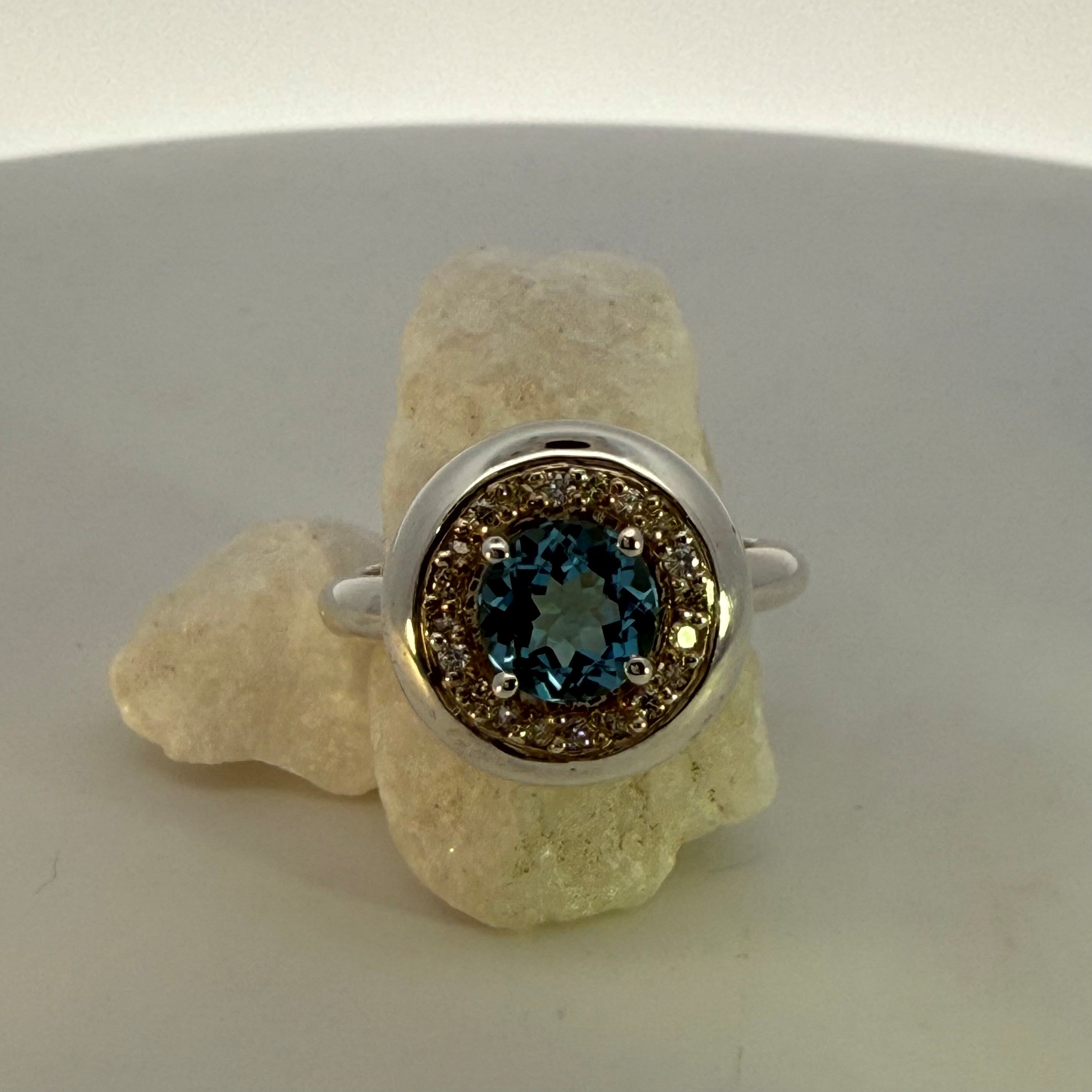 Blue Topaz & Natural Mined Diamond Silver Dress Ring