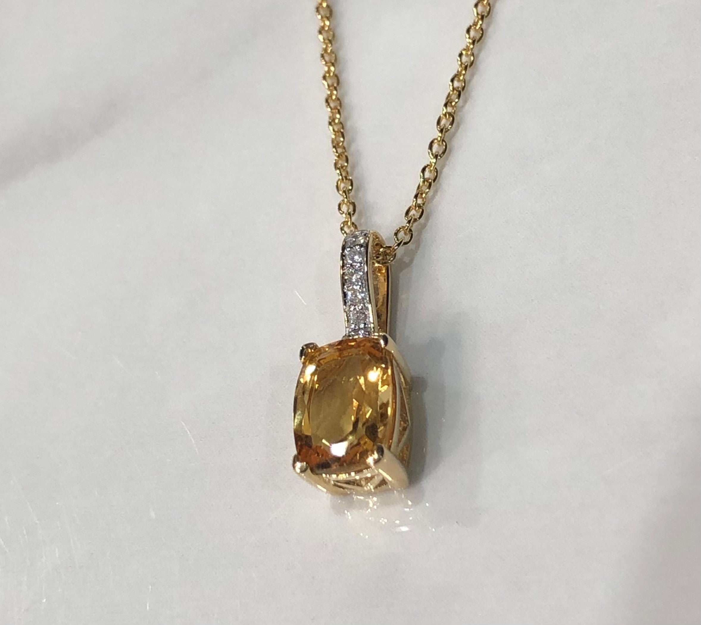 9ct Yellow Gold Citrine & Natural Mined Diamond Pendant