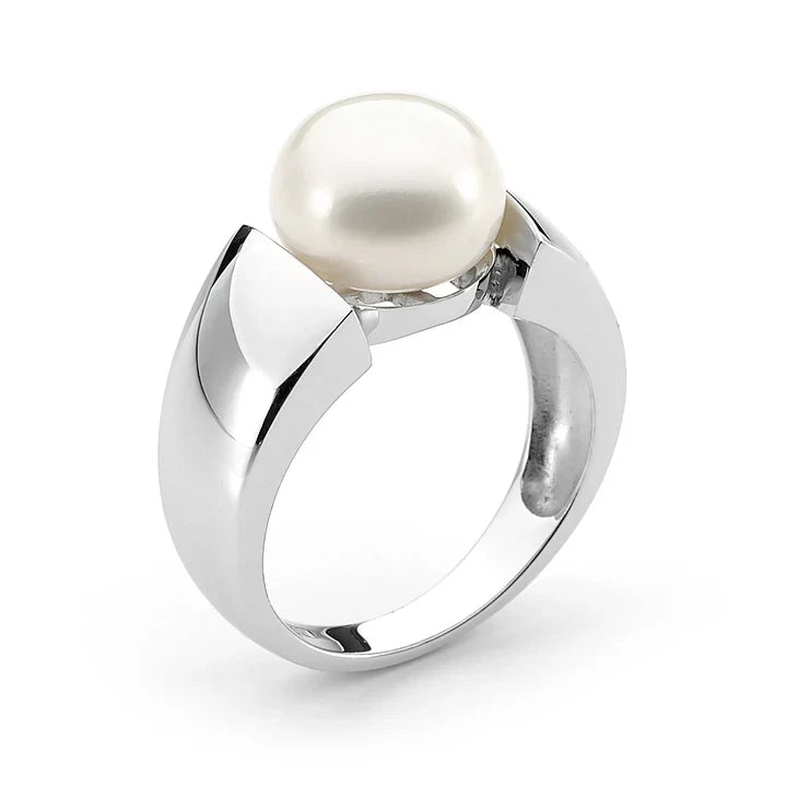 Sterling Silver Freshwater Pearl Button Ring