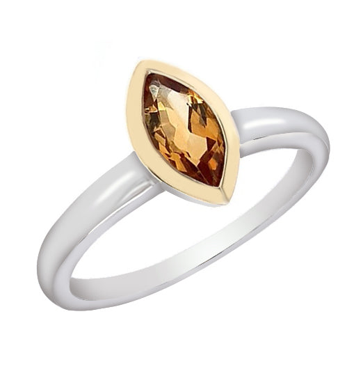 Sterling Silver & 9ct Yellow Gold Marquise Citrine Ring