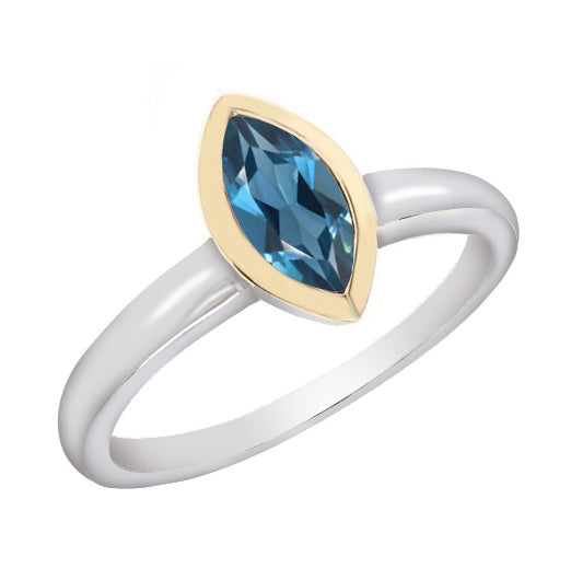 Sterling Silver & 9ct Yellow Gold Marquise London Blue Topaz Ring