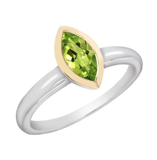 Sterling Silver & 9ct Yellow Gold Peridot Marquise Ring