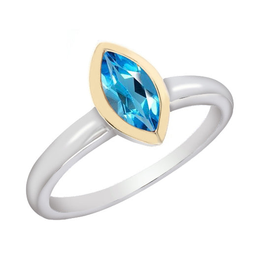 Sterling Silver & 9ct Yellow Gold Marquise Blue Topaz Ring