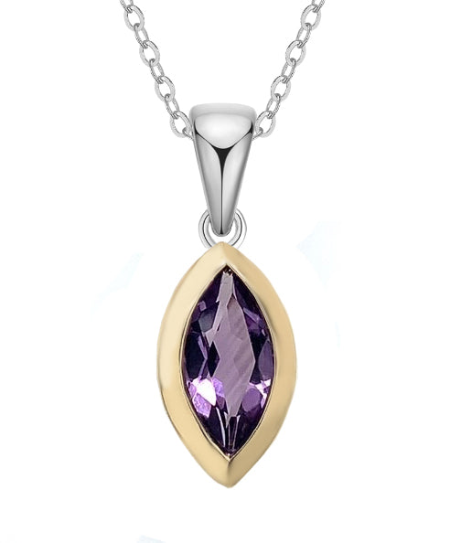 Sterling Silver & 9ct Yellow Gold Marquise Amethyst Pendant