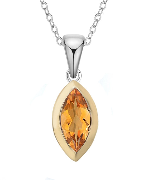 Sterling Silver & 9ct Yellow Gold Marquise Citrine Pendant
