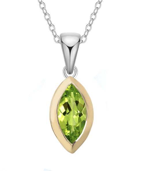 Sterling Silver & 9ct Yellow Gold Marquise Peridot Pendant