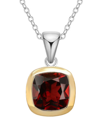 Sterling Silver & 9ct Yellow Gold Cushion Garnet Pendant