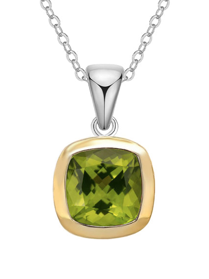 Sterling Silver & 9ct Yellow Gold Cushion Peridot Pendant