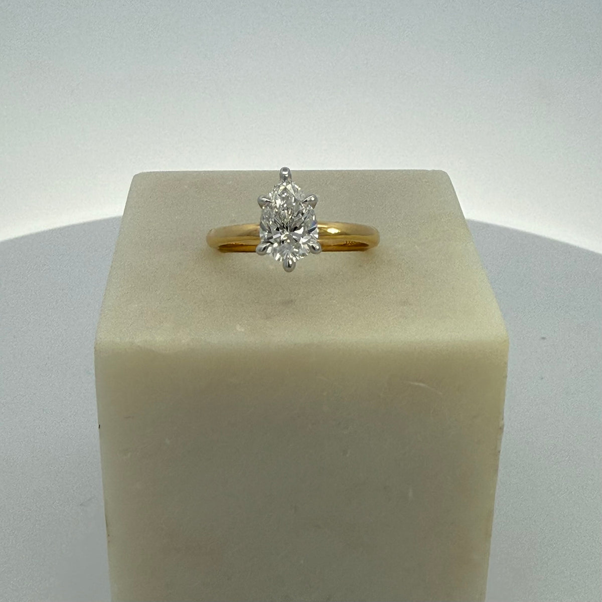 1.51ct Pear Cut Lab Grown Diamond Solitaire Ring in 18ct Yellow and White Gold