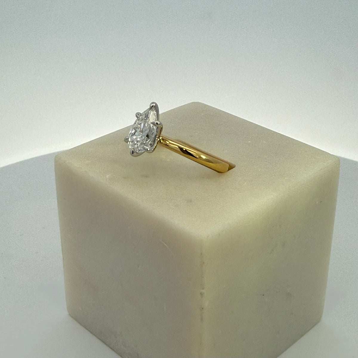 1.51ct Pear Cut Lab Grown Diamond Solitaire Ring in 18ct Yellow and White Gold