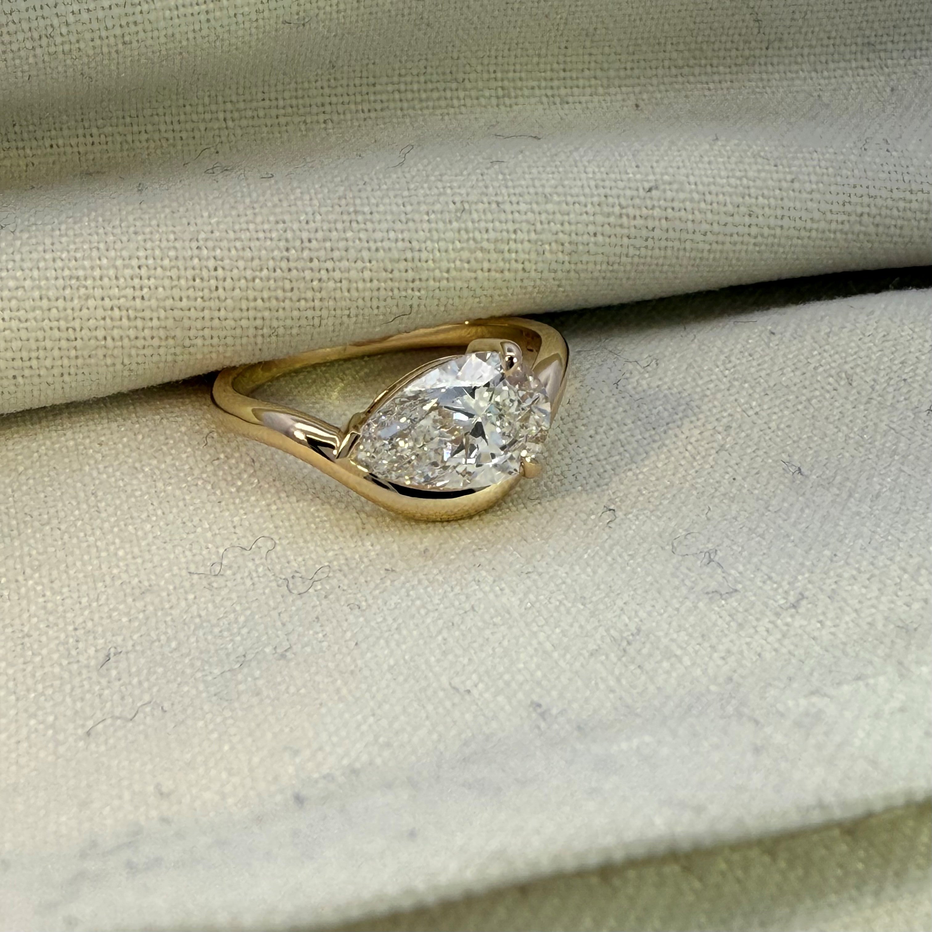 1.77ct Pear Cut Lab Grown Diamond Ring in 14ct Yellow Gold