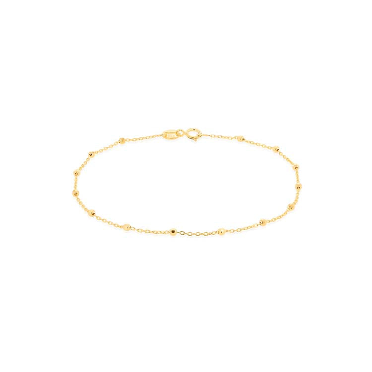9ct Yellow Gold Trace & Ball Chain Bracelet 18cm
