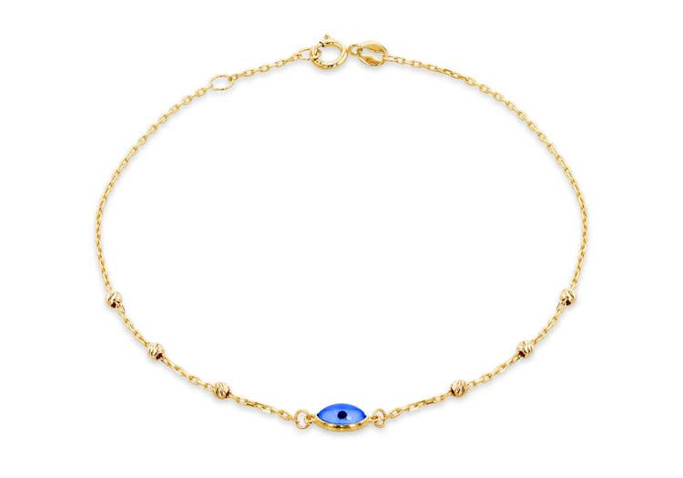 9ct Yellow Gold Evil Eye Dc Ball Bracelet 19cm