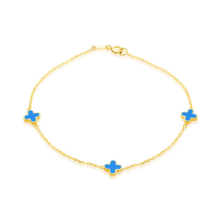 9ct Yellow Gold Turquoise Petal Bracelet 19cm
