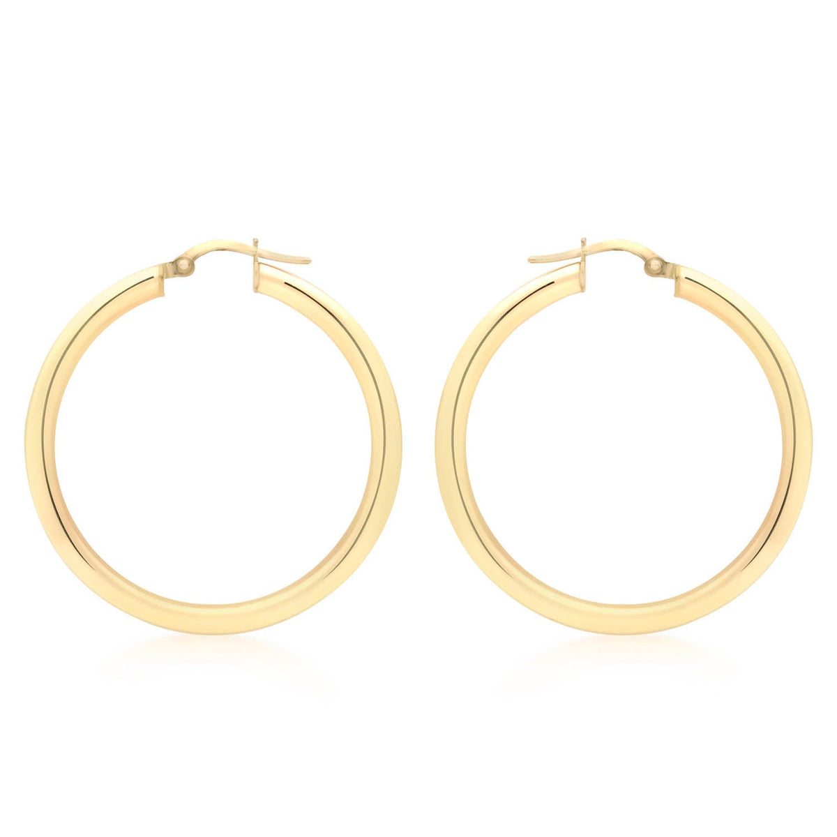 9ct Yellow Gold 3mm Round Hoop Earrings 35mm