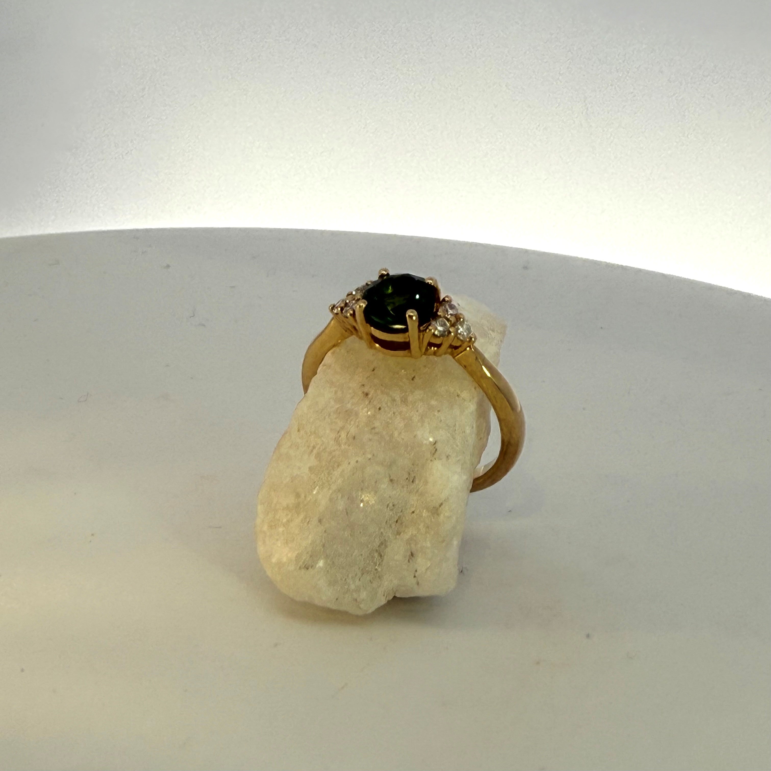 Green Tourmaline & Natural Mined Diamond Ring
