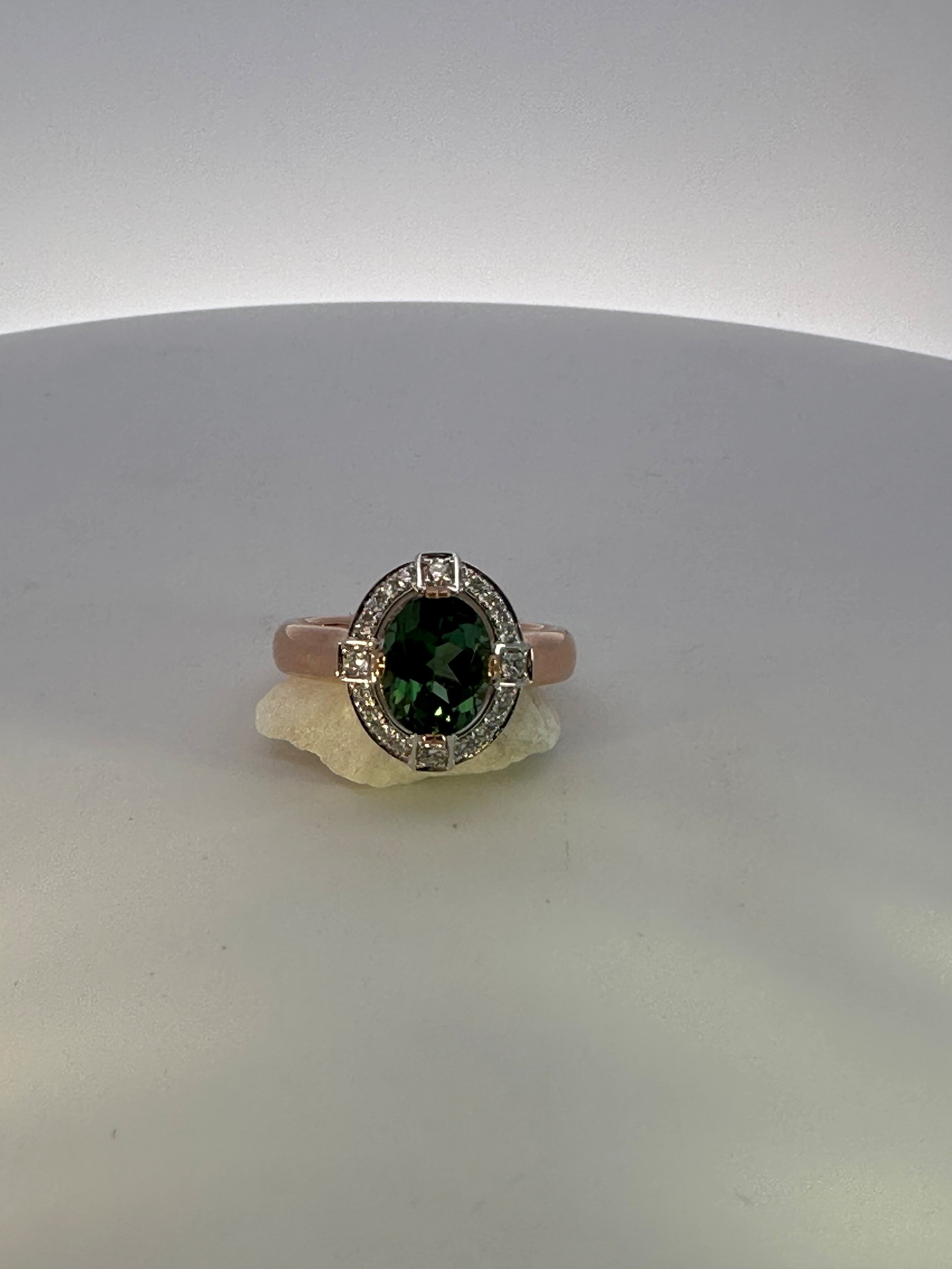 Green Tourmaline and Diamond Halo Dress Ring
