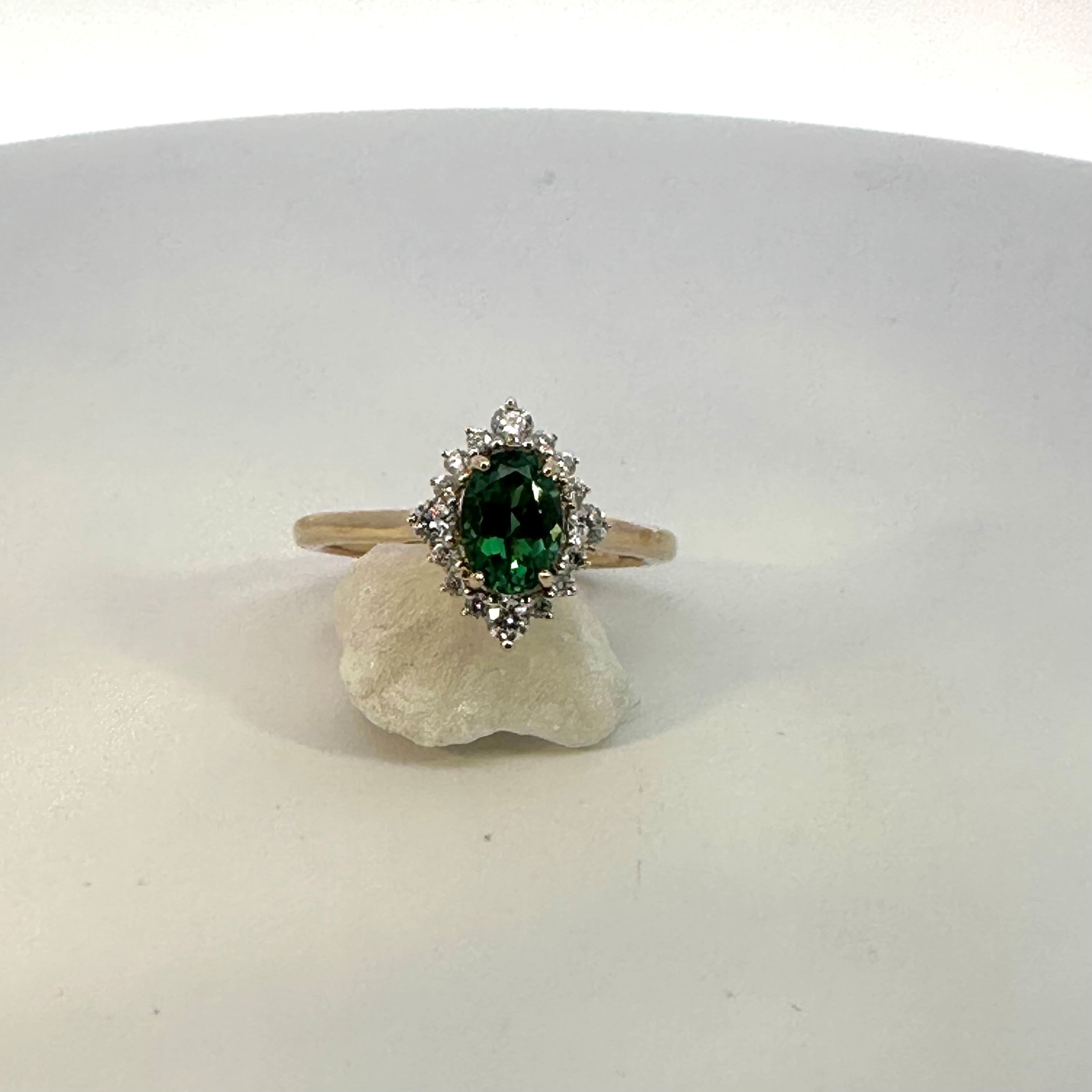 Green Tourmaline and Natural Mined Diamond Dress Ring