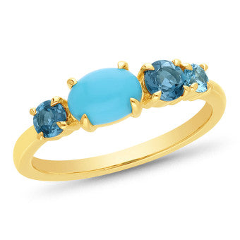 9ct Yellow Gold Blue Topaz & Turquoise Ring