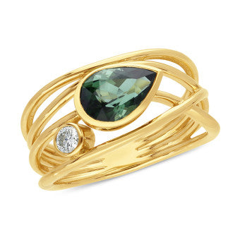 9ct Yellow Gold Green Tourmaline & Lab Grown Diamond Ring