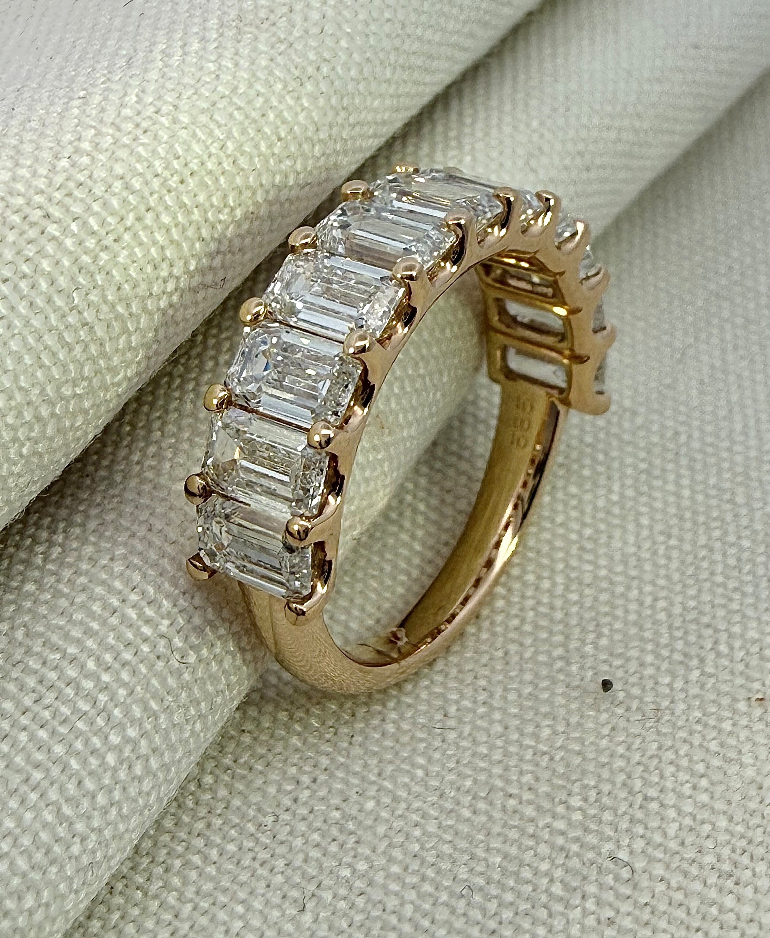 3.30ct Emerald Cut Lab Grown Diamond Ring in 14ct Yellow Gold