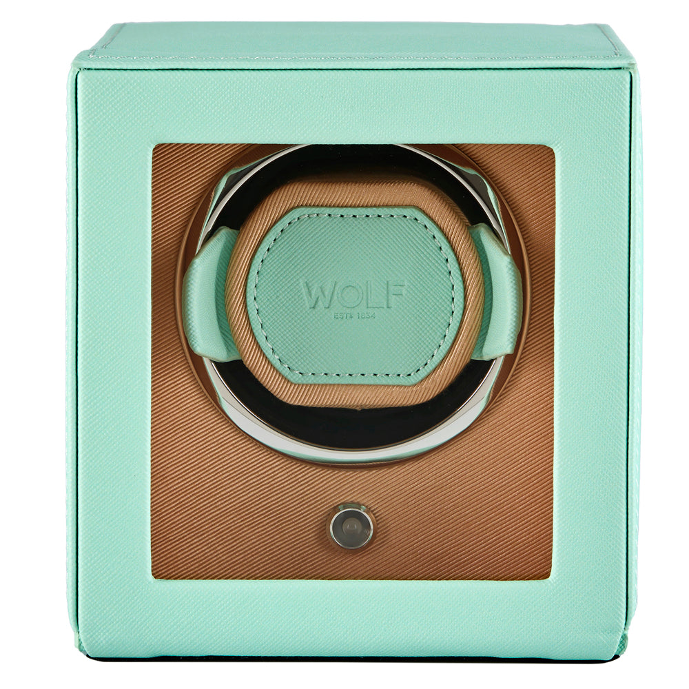 WOLF Cub Seltzer Single Watch Winder with Cover Mint/Peach