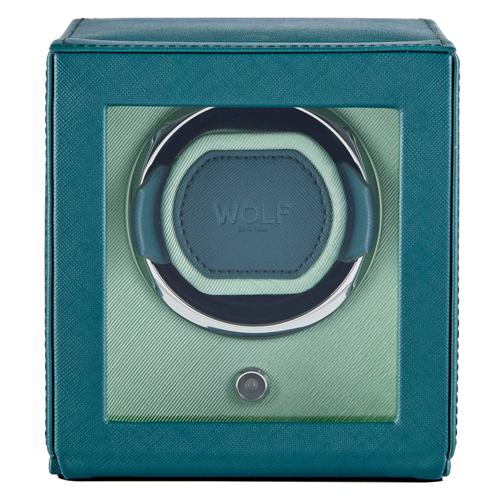 WOLF Cub Seltzer Single Watch Winder with Cover Teal/Mint