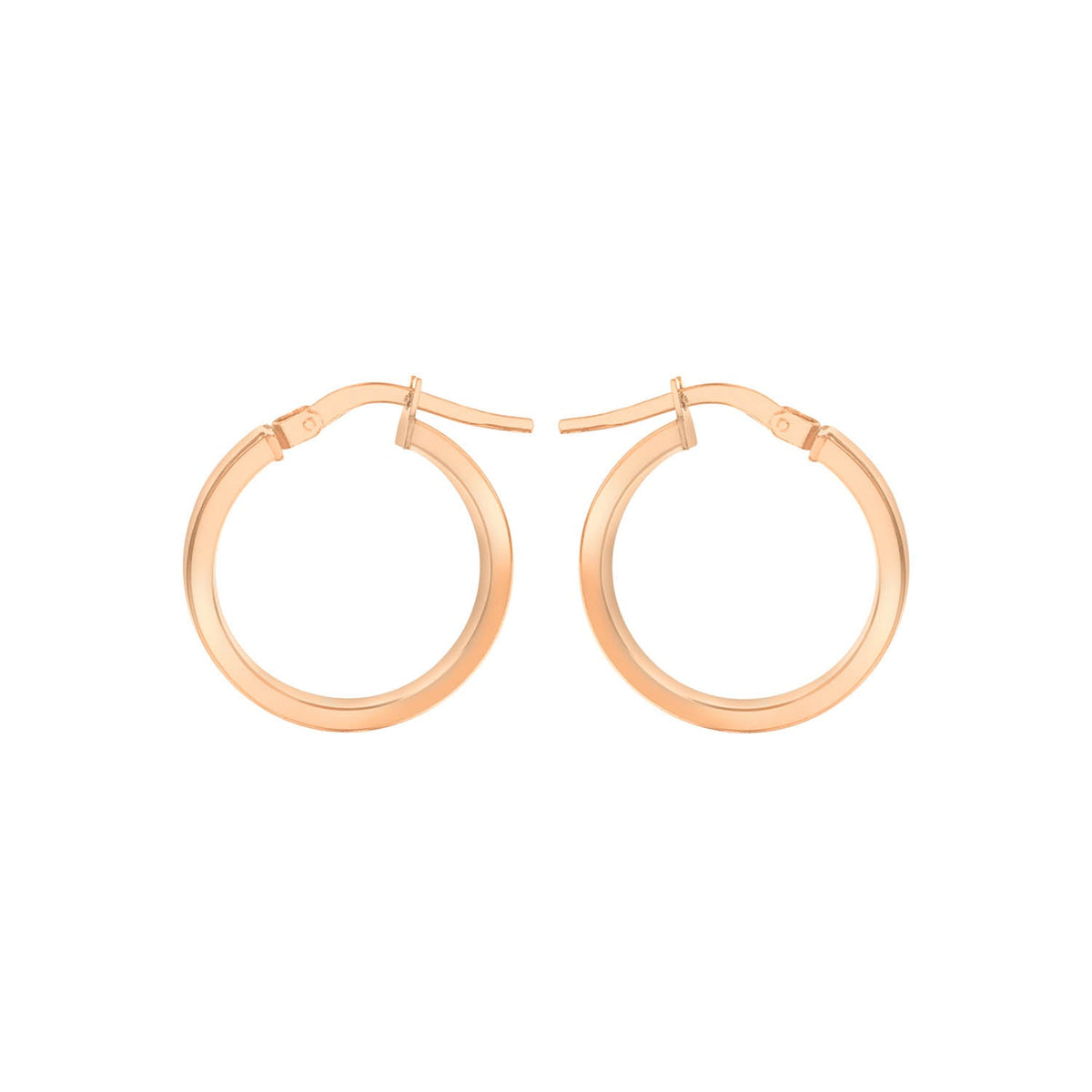 9ct Rose Gold 3mm Rectangular-Tube 15mm Hoop Creole Earrings