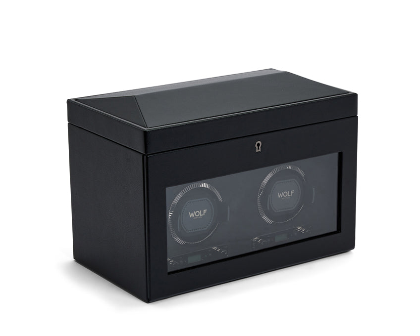Wolf British Racing Double Watch Winder with Storage Black