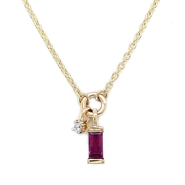 Diamond and Rhodolite 45cm Necklace with 0.01ct Diamond in 9ct Yellow Gold