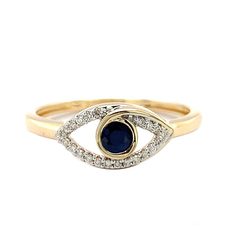 Diamond and Sapphire Ring with 0.05ct Diamond in 9ct Yellow Gold