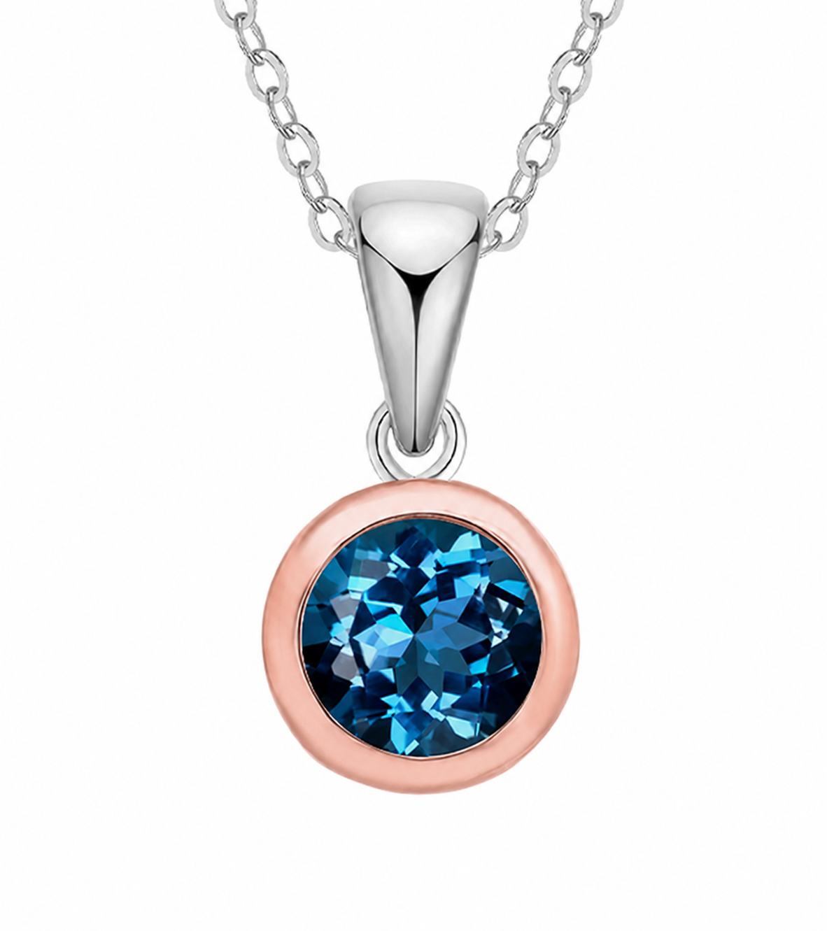 Sterling Silver & 9ct Rose Gold Round London Blue Topaz Pendant