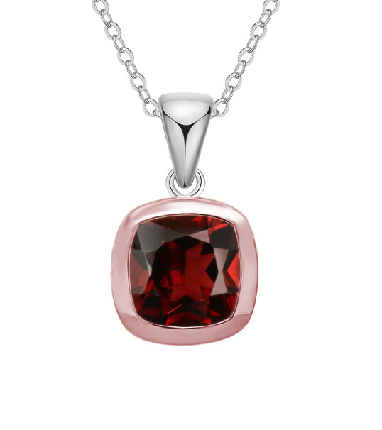 Sterling Silver & 9ct Rose Gold Cushion Garnet Pendant