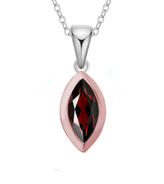 Sterling Silver & 9ct Rose Gold Marquise Garnet Pendant