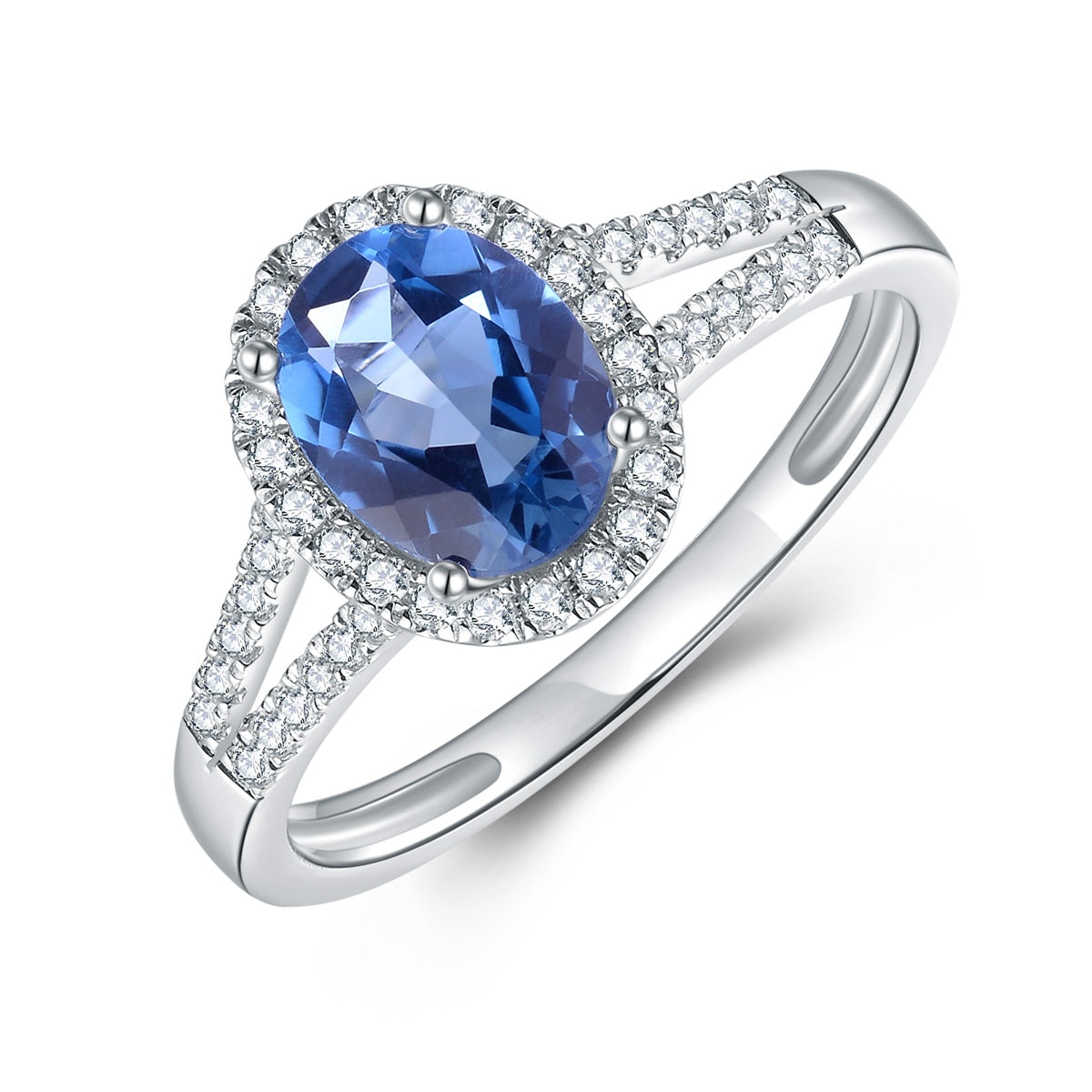 9ct White Gold London Blue Topaz & Diamond Ring