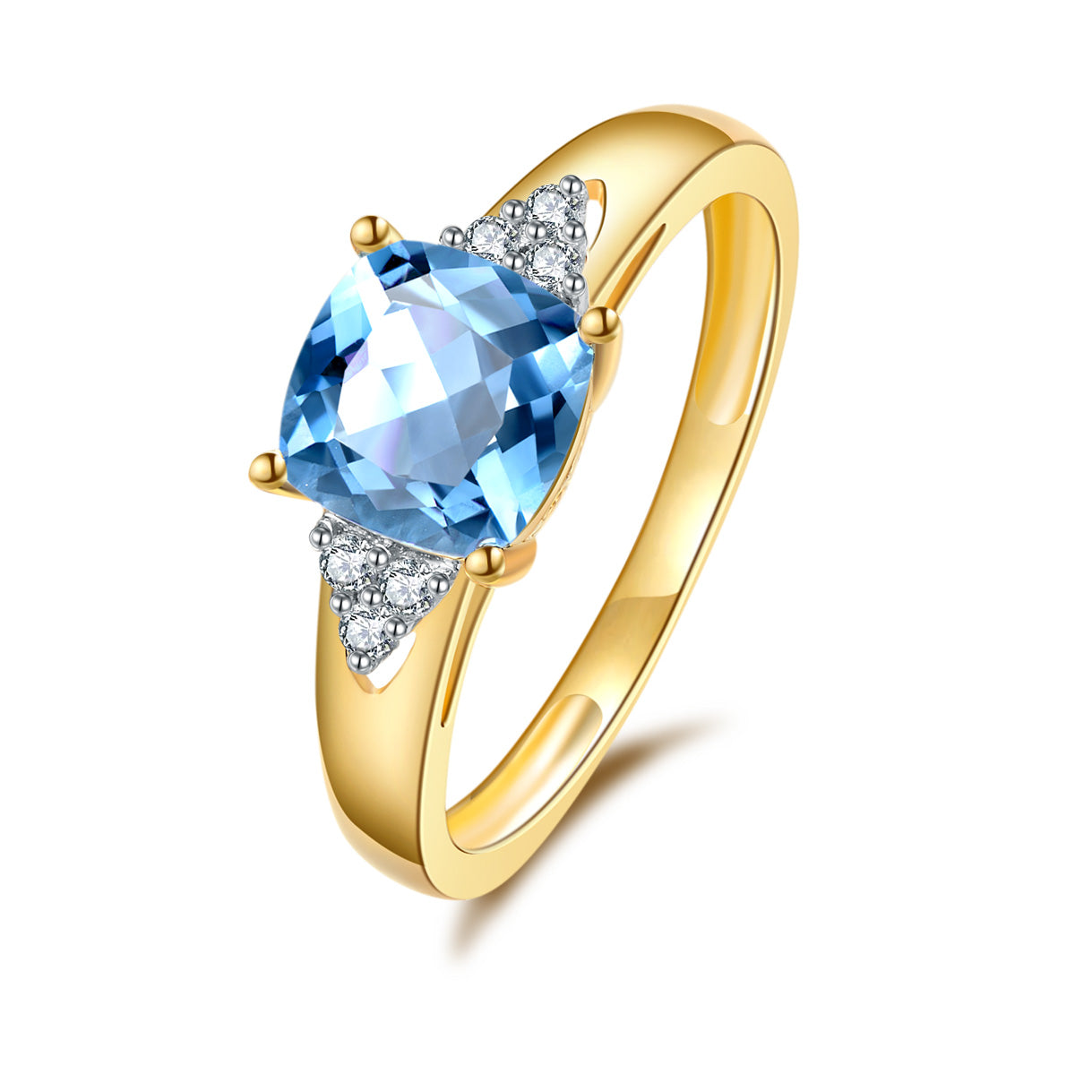 9ct Yellow Gold Blue Topaz & Diamond Ring