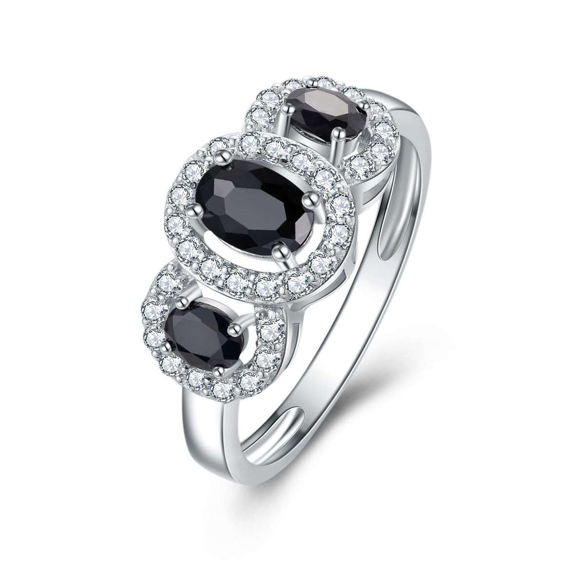 9ct White Gold Black Sapphire & Diamond Ring