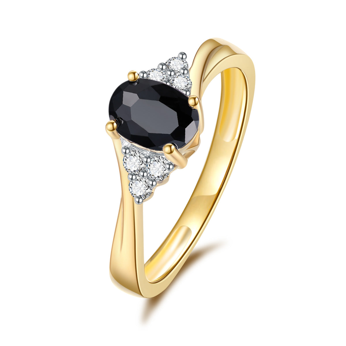 9ct Yellow Gold Black Sapphire & Diamond Ring
