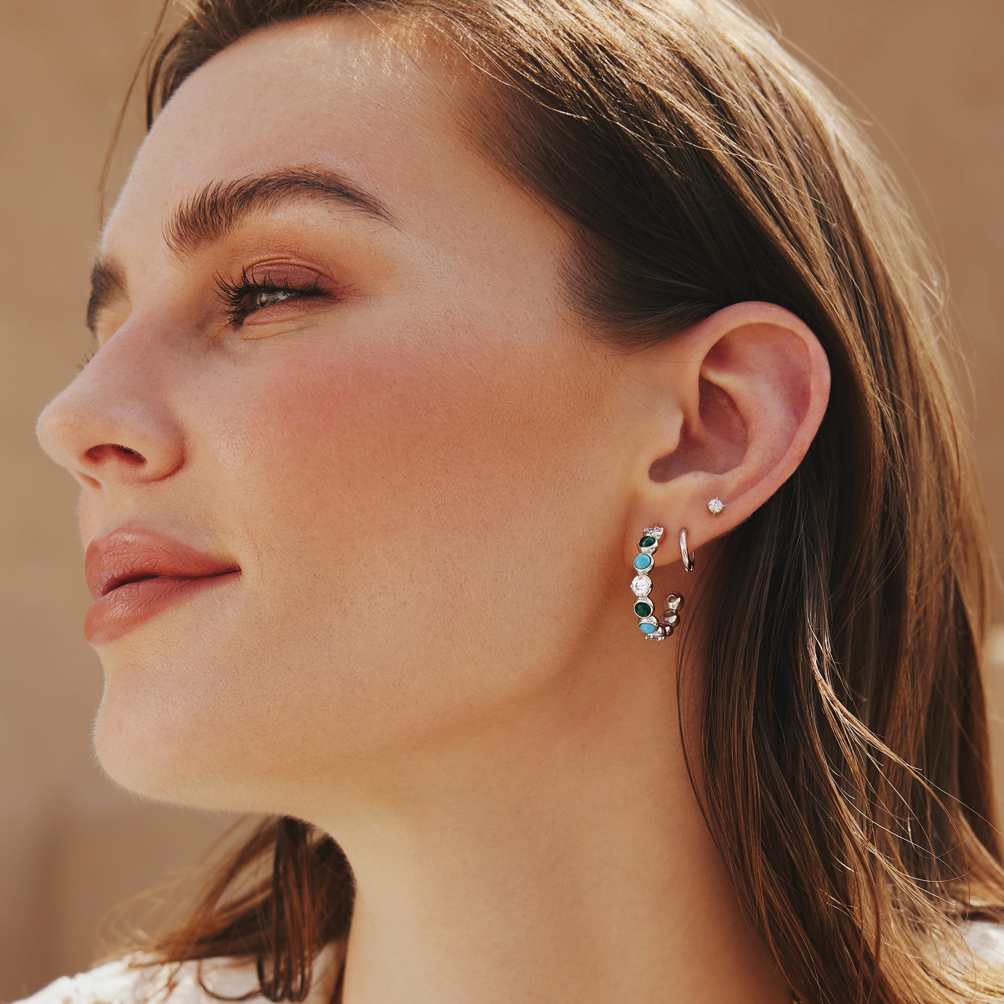 Ania Haie Silver Malachite and Turquoise Large Hoops