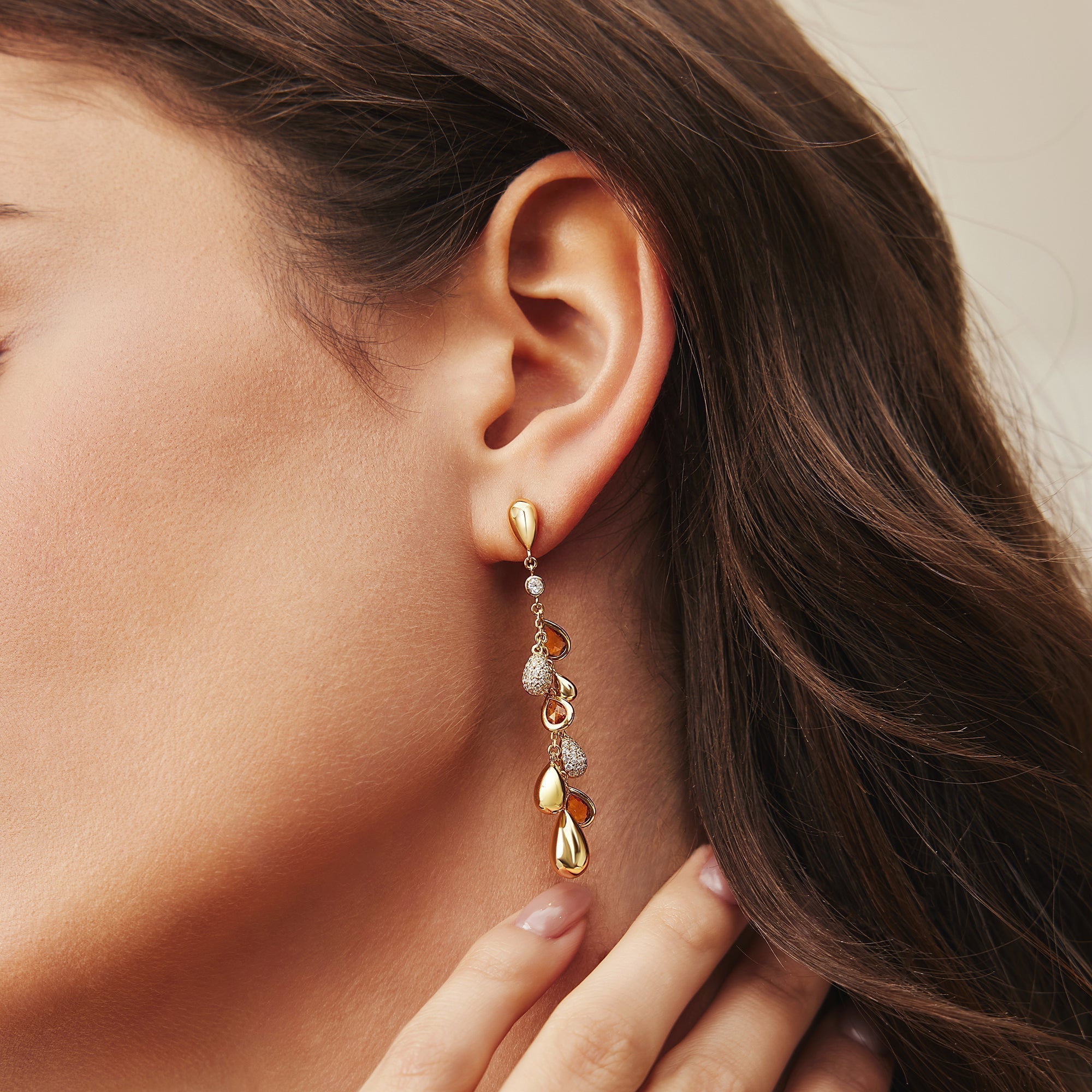 Gold Nano Gem Teardrop Cluster Earrings
