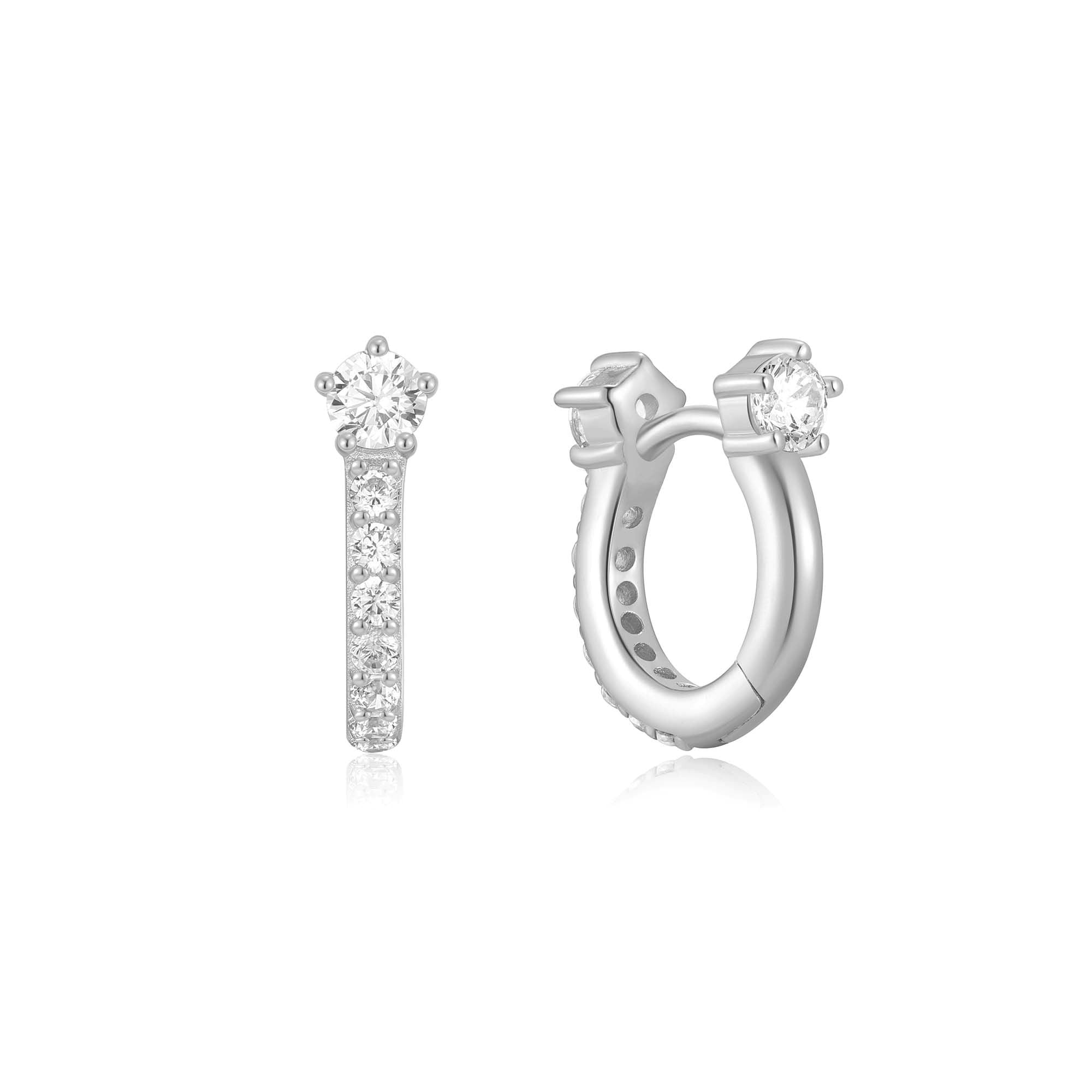 Silver Sparkling Pave Huggie Hoop Earrings