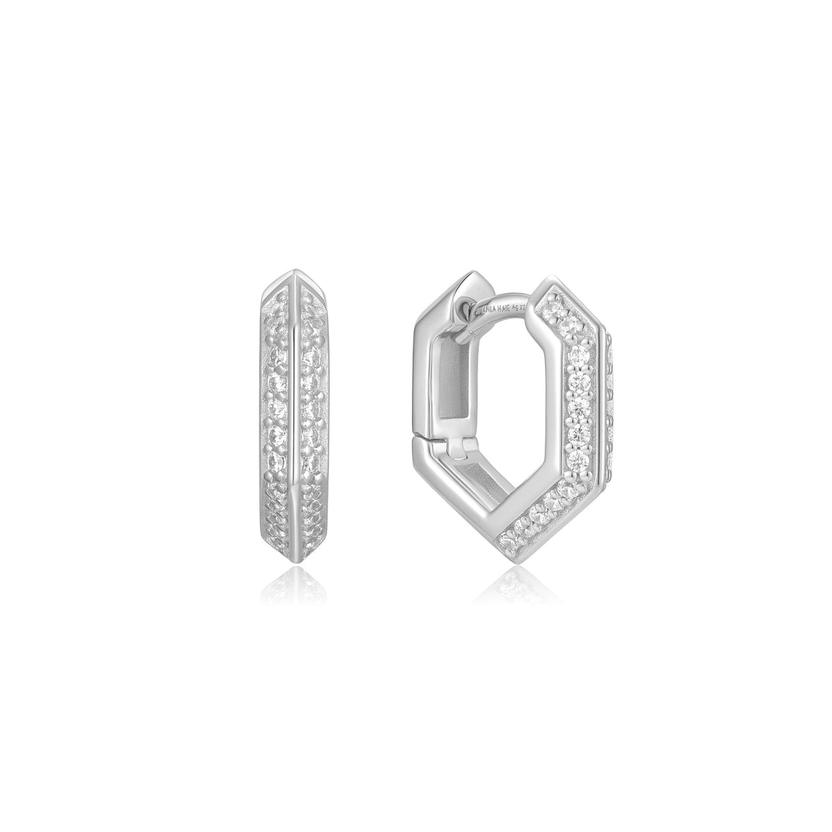 Ania Haie Silver Sparkling Shield Huggie Hoop Earrings