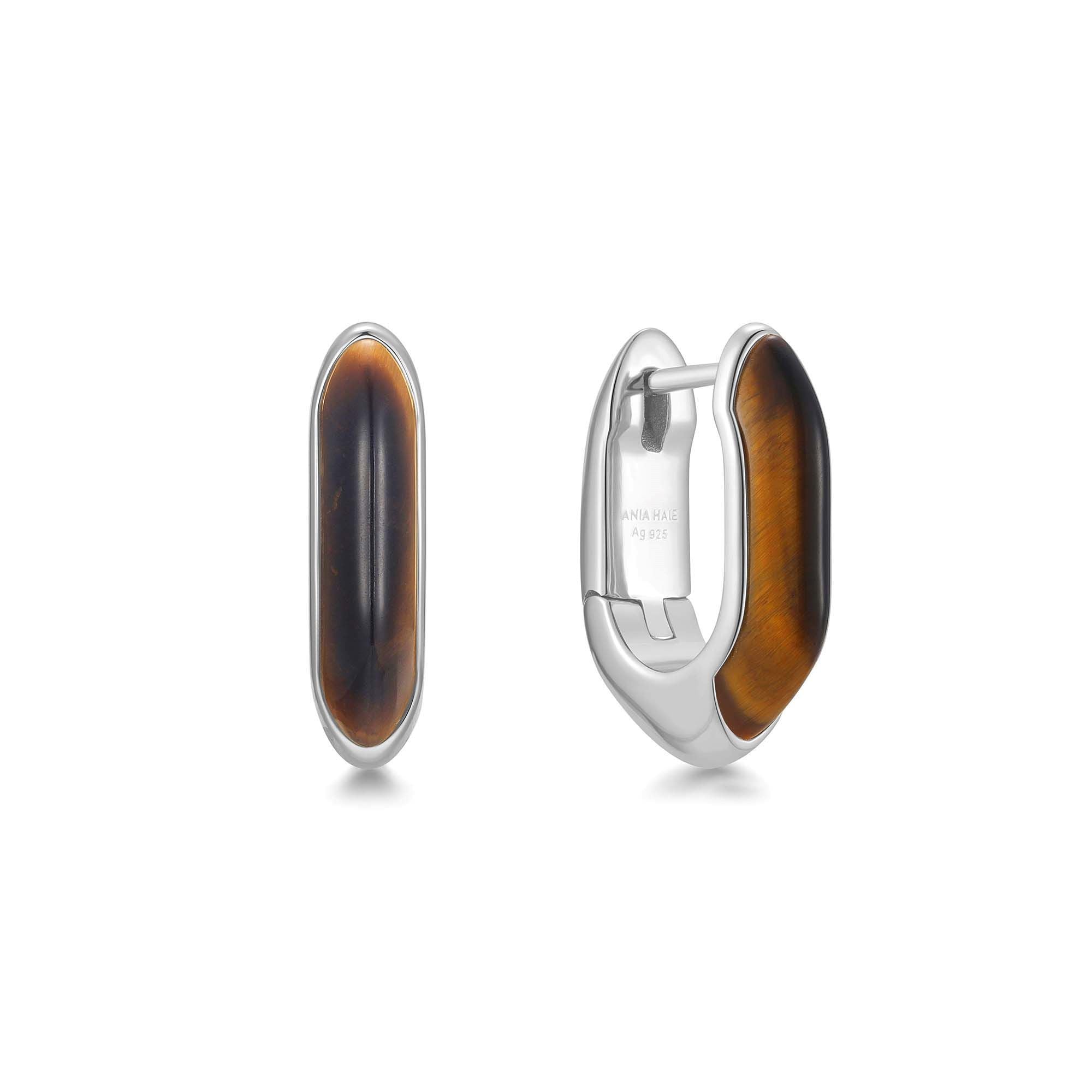 Ania Haie Silver Tiger Eye Huggie Hoop Earrings