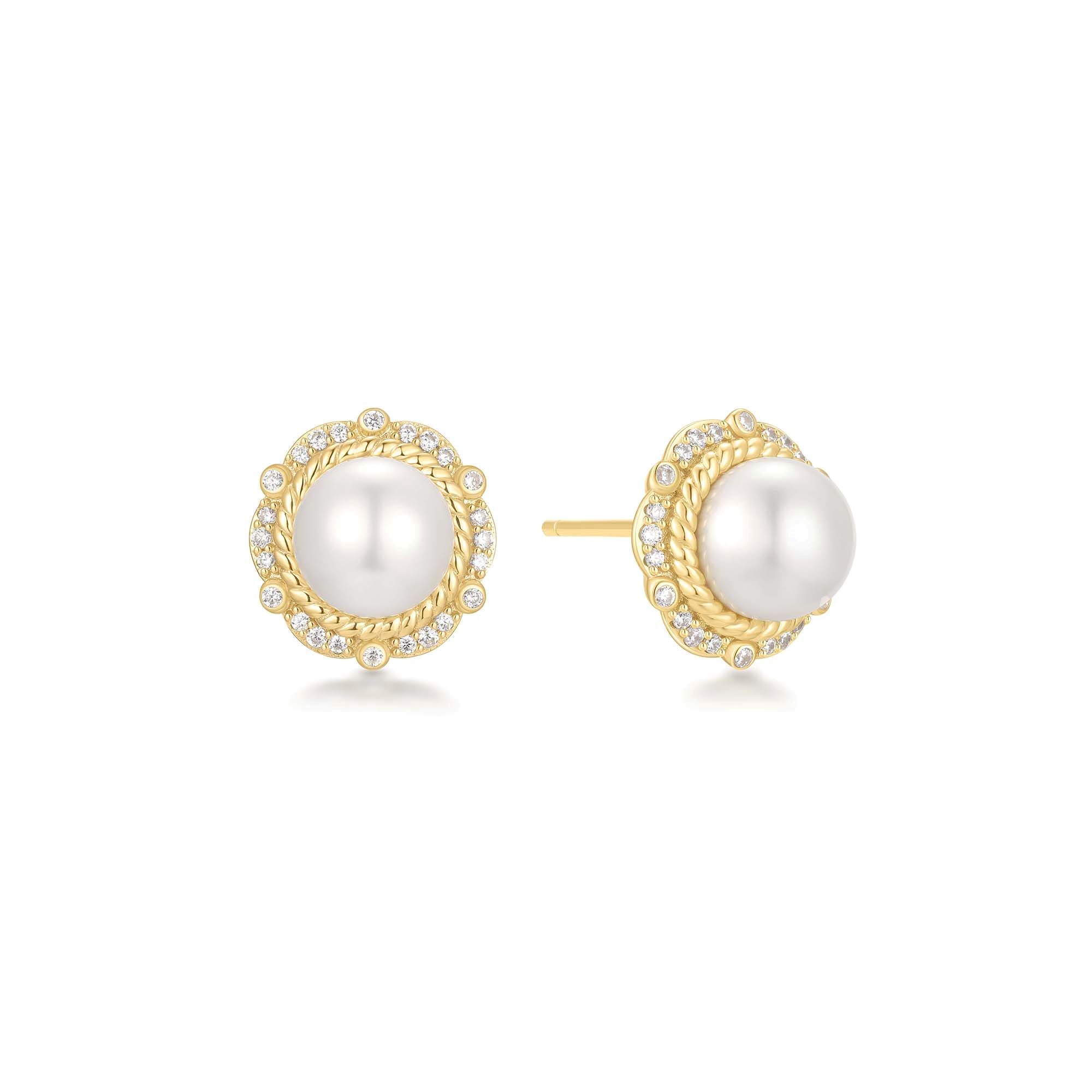 Gold Shell Pearl Bloom Stud Earrings