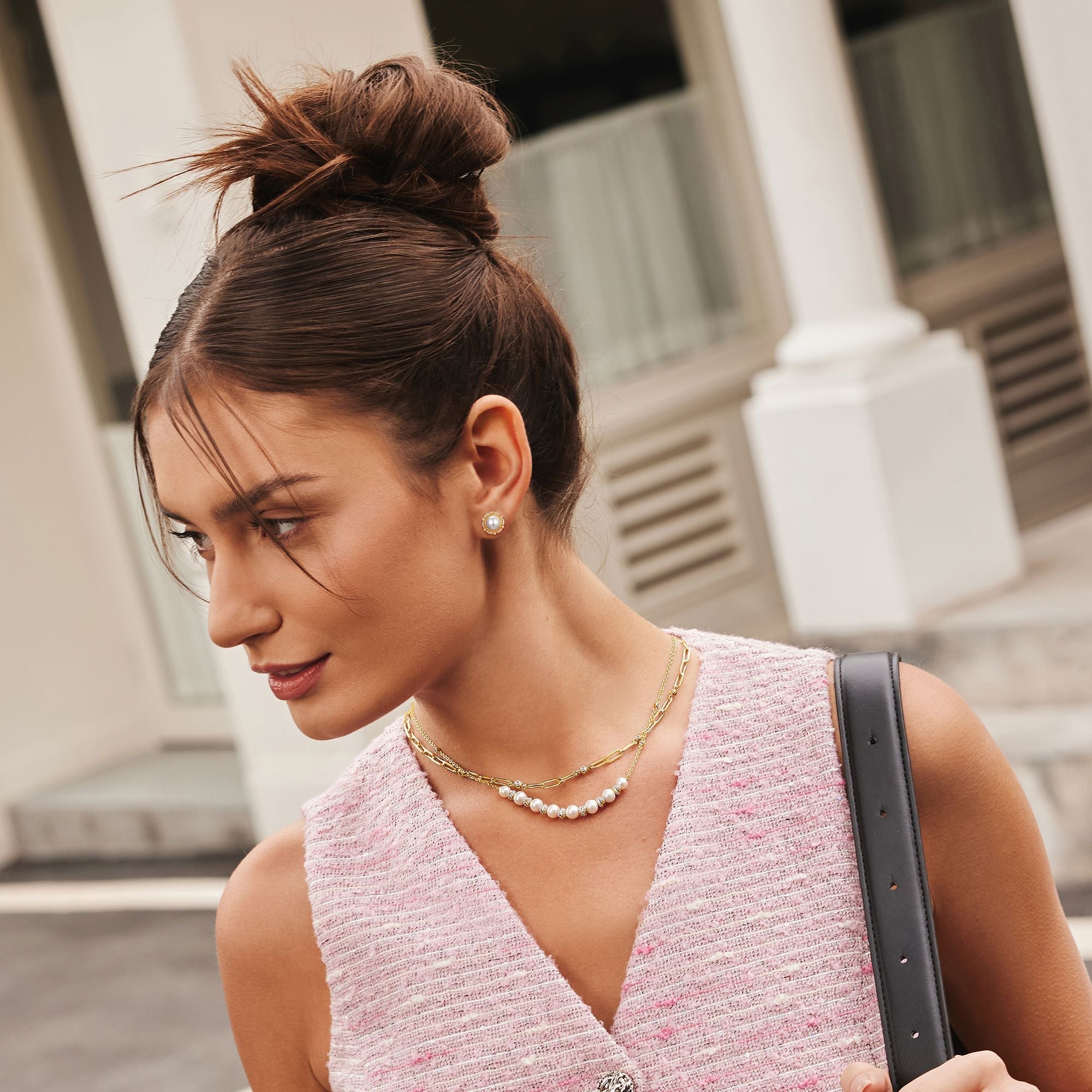 Gold Shell Pearl Bloom Stud Earrings