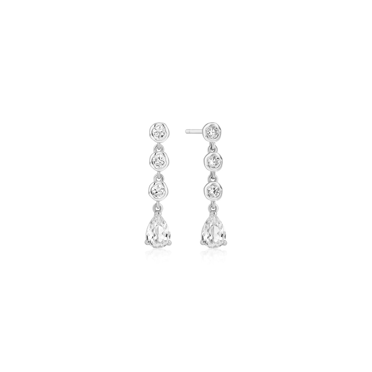 Ania Haie Silver Molten Cascade Bezel-Set Teardrop Stud Earrings
